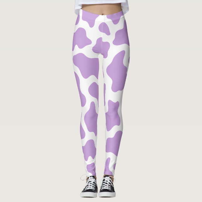 Leggings imprimé de vache violet pastel kawaii (Devant)