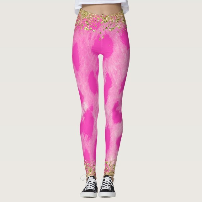 Leggings Imprimé Guépard Léopard Rose Paillettes Dorées Ten (Devant)