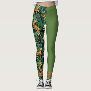 Leggings Imprimé Jungle de Tigre Colorblock Vert O