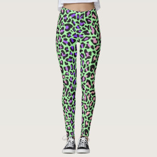 Leggings imprimé léopard vert violet rose noir