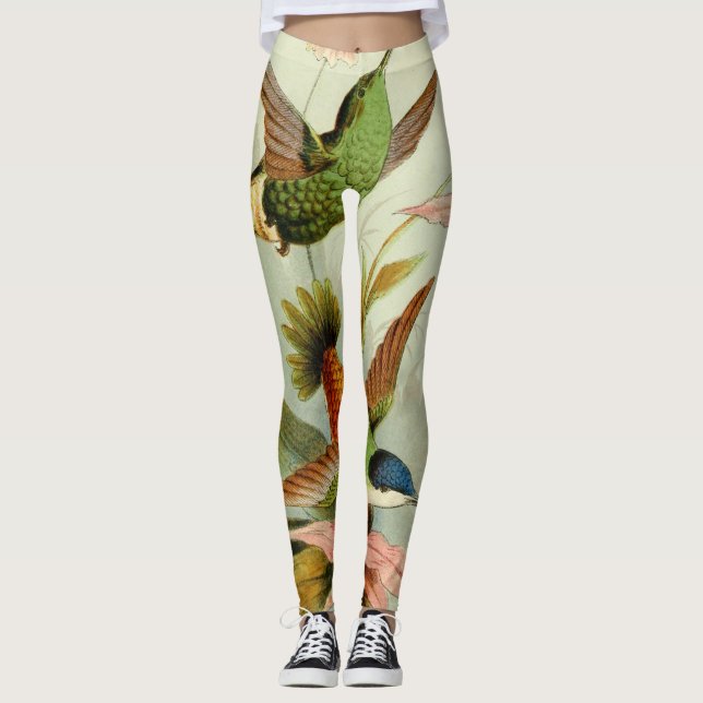 Leggings IMPRIMÉS ART VINTAGE D'OISEAUX HEUREUX (Devant)