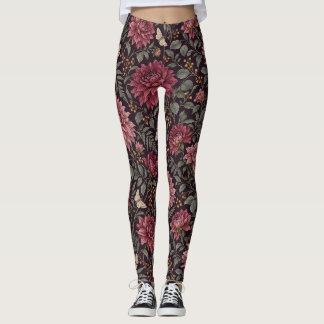 Leggings imprimés plum Dahlia Moth Floral