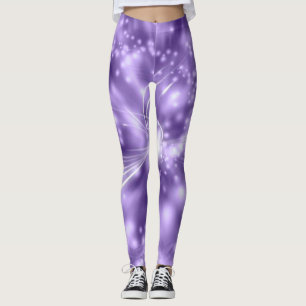 Leggings in purple/white with spandex/polyester.
