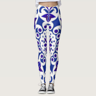 Leggings Indigo Portugais Azulejos Carreaux bleu et blanc
