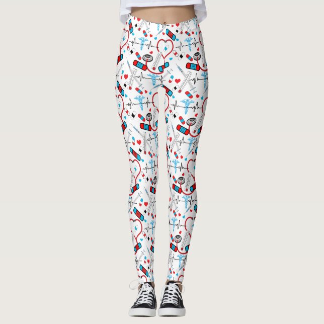Leggings Infirmière Cute Stethoscope | Docteur Motif EKG (Devant)
