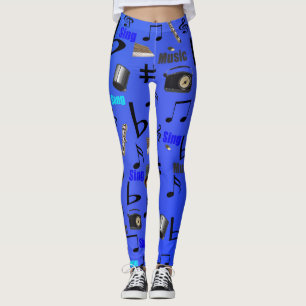 Leggings Instruments De Musique Bleus Et Cordes,