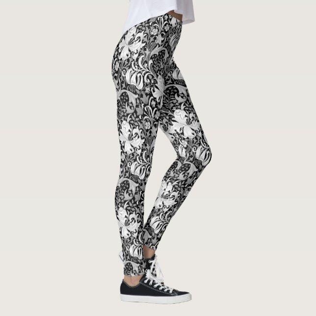 Leggings Iris et lis de William Morris, noirs et blancs (Droite)