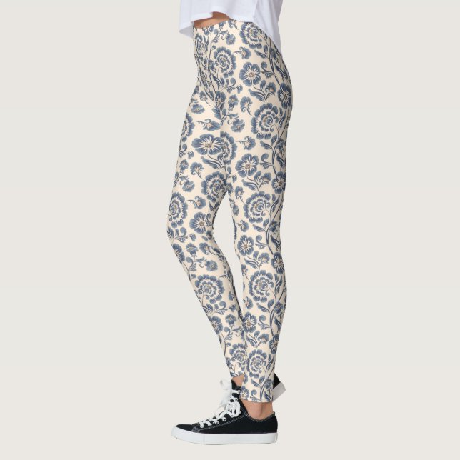 Leggings Ivoire avec Motif Floral bleu (Gauche)