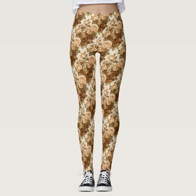 Leggings Ivory Roses and Brass Gears Steampunk (Devant)