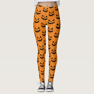 Leggings Jack-o-lanterne citrouille face orange et noir