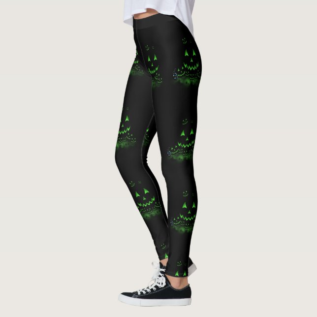 Leggings Jack O Lanternes d'Halloween noir et vert (Gauche)
