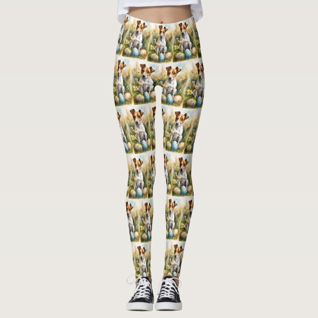 Leggings Jack Russell avec des oeufs de Pâques (Devant)