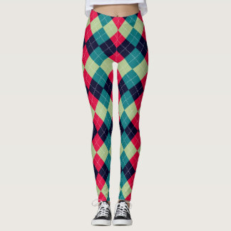 Leggings Jacquard de Noël Plaid Motif vert rouge
