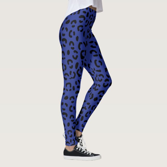 Leggings Jaguar Spots Poster de animal noir sur Royal Blue (Droite)