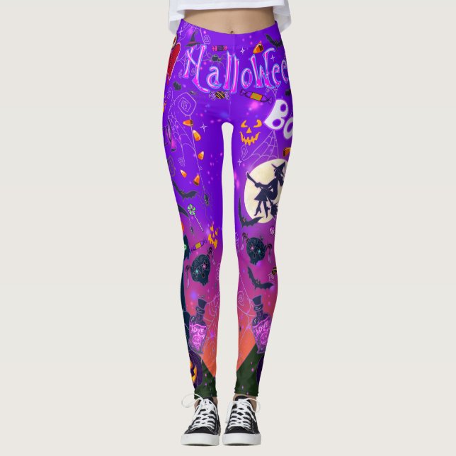 Leggings J'Aime Halloween Éffrayante sorcière violet Leggin (Devant)