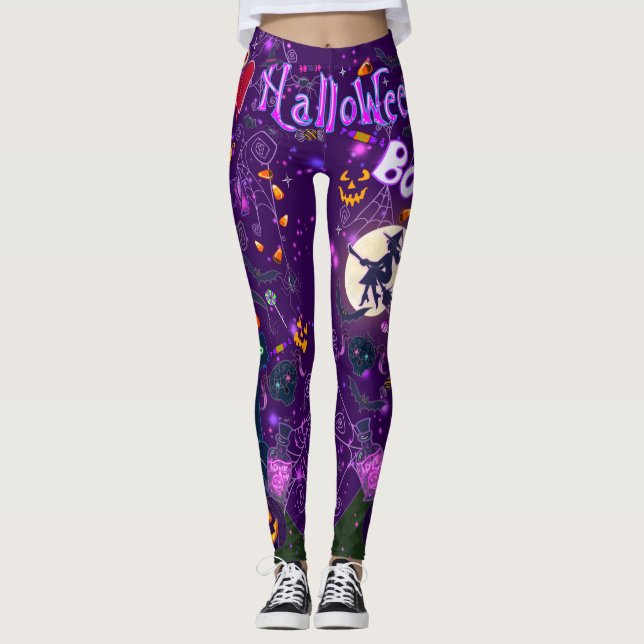 Leggings J'Aime Halloween Éffrayante sorcière violet Leggin (Devant)