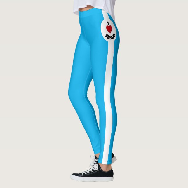 Leggings J'Aime Jésus, Bleu Avec Blancs (Gauche)