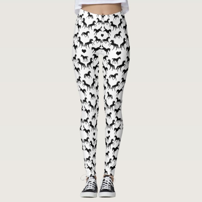 Leggings J'aime les guêtres noires de chevaux (Devant)