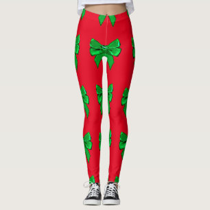 Leggings Jalons de Noël amusants de la Bow rouge et verte