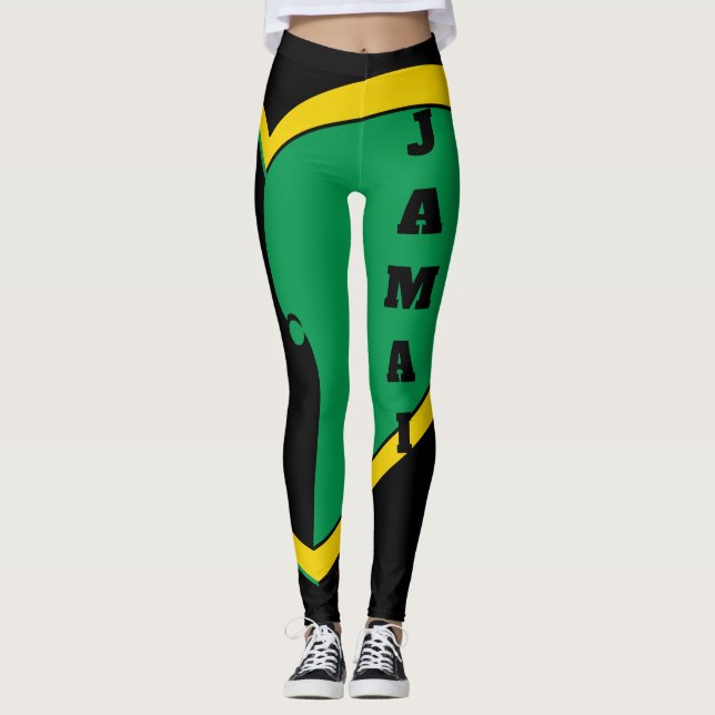 Leggings Jamaïcaine Légendes de Drapeau Vert, Or et Noir (Devant)