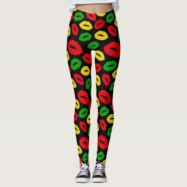 Leggings Jamaïcaine Rasta Couleurs Une Lèvres D'Amour Motif (Devant)