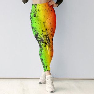 Leggings Jamaïque Neon Rasta Couleurs Grunge Distorsion