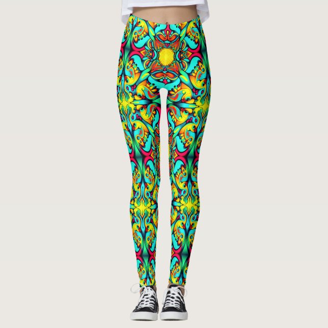 Leggings Jambes à motifs bleu jaune (Devant)