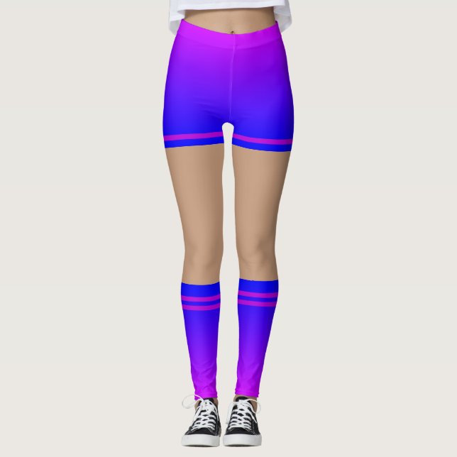 Leggings Jambes Bleues Violettes Faux Chaussettes Shorts Vo (Devant)