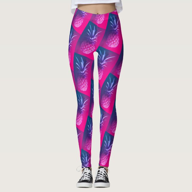 Leggings Jambes d'ananas rose foncé violet jaune (Devant)