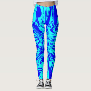 Leggings Jambes de fleurs psychédéliques Aqua et Royal Blue