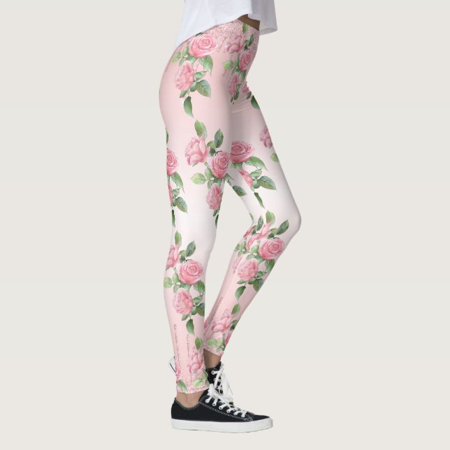 Leggings Jambes de yoga Roses roses et Parties scintillant  (Droite)