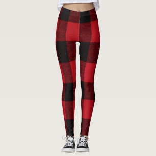 Leggings Jambes des femmes Rouge Buffalo Plaid Ours Noir
