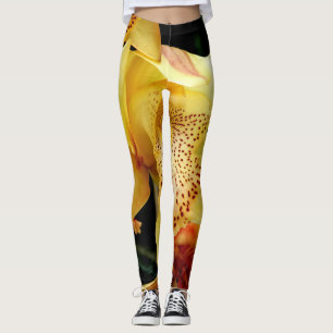 Leggings Jambes d'orchidées de Cymbidium jaune pâle
