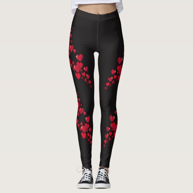 Leggings Jambes en forme de coeur rouge (Devant)