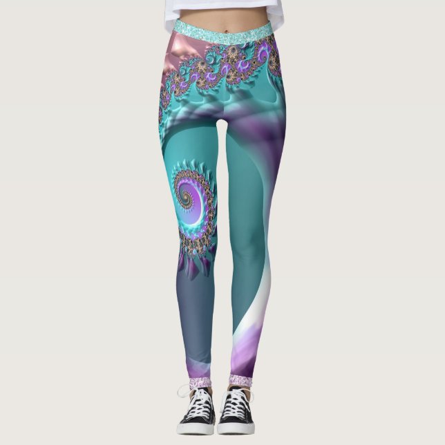 Leggings Jambes fractées turquoises et pourpres (Devant)