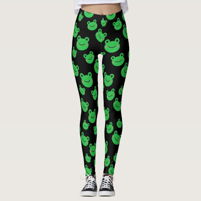 Leggings Jambes noires motifs de grenouille (Devant)