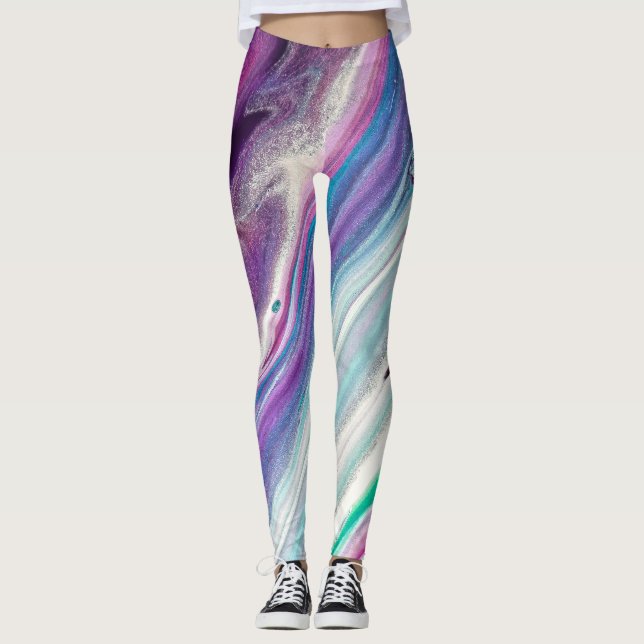 Leggings jambières abstraites de framboise bleue (Devant)