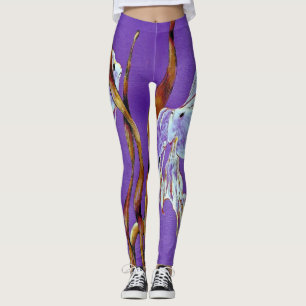 Leggings Jambières violettes aquarelle Poisson Fantail Trop