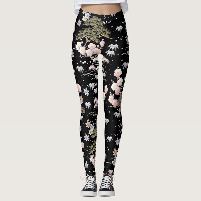 Leggings Japanese Pattern Pine, Bamboo and Plum (Devant)