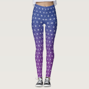 Leggings Japonais Asanoha traditionnel imprimé bleu et viol