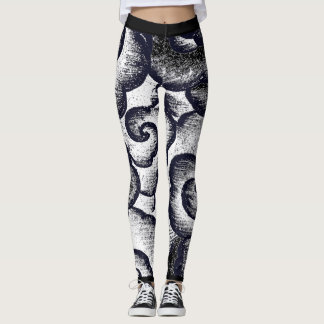 LEGGINGS JAPONAIS MOTIF DE NUAGES NOIR ET BLANC
