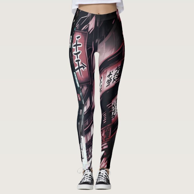 Leggings Japonais Street Cyberpunk Tokyo Streetwear (Devant)