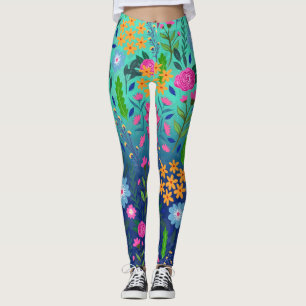Leggings Jardin à fleurs de couleur bleue