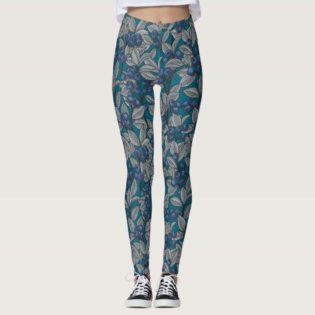 Leggings Jardin aux bleuets, bleu et gris (Devant)