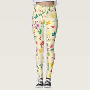 Leggings Jardin d'amour Fleurs de printemps et cœurs