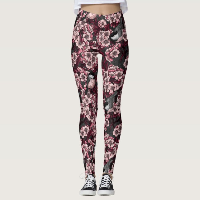 Leggings Jardin de cerisier nocturne (Devant)