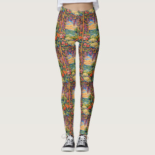 Leggings Jardin de coucher de soleil océanique floral vibra