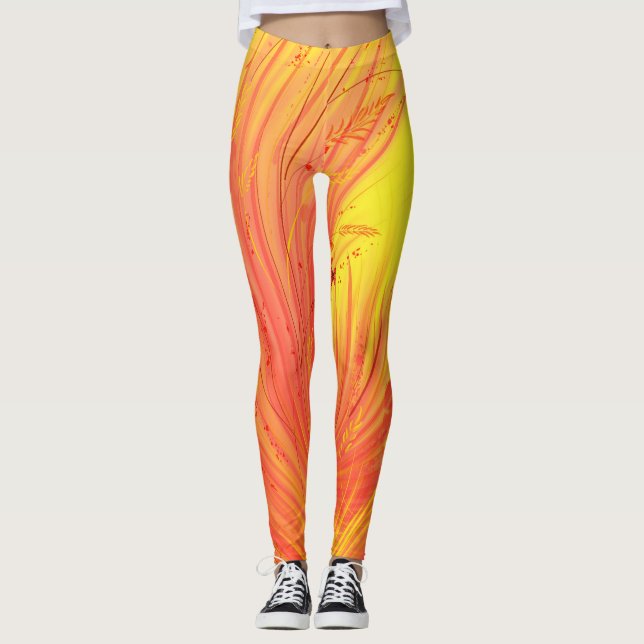 Leggings Jardin enchanté Abstrait jaune orange (Devant)
