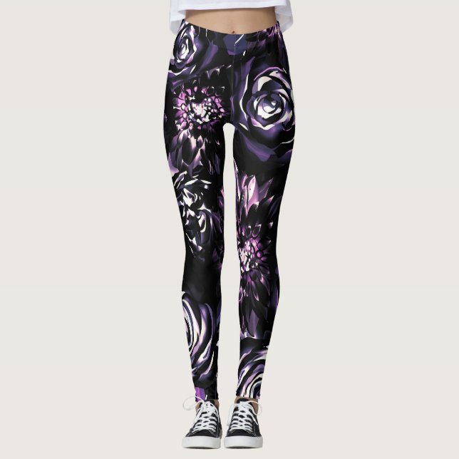 Leggings Jardin foncé Vêtement Gras Violet Fleurs de Glam (Devant)