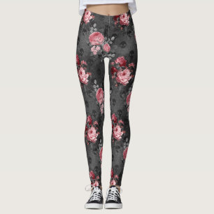 Leggings Jardin gothique crânien et rose